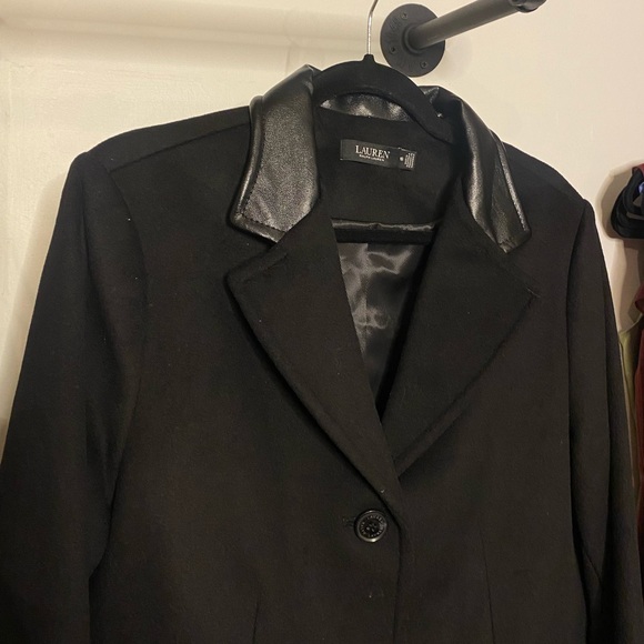 Lauren Ralph Lauren Faux Leather Trim Wool Blend Longline Coat - Picture 6 of 8